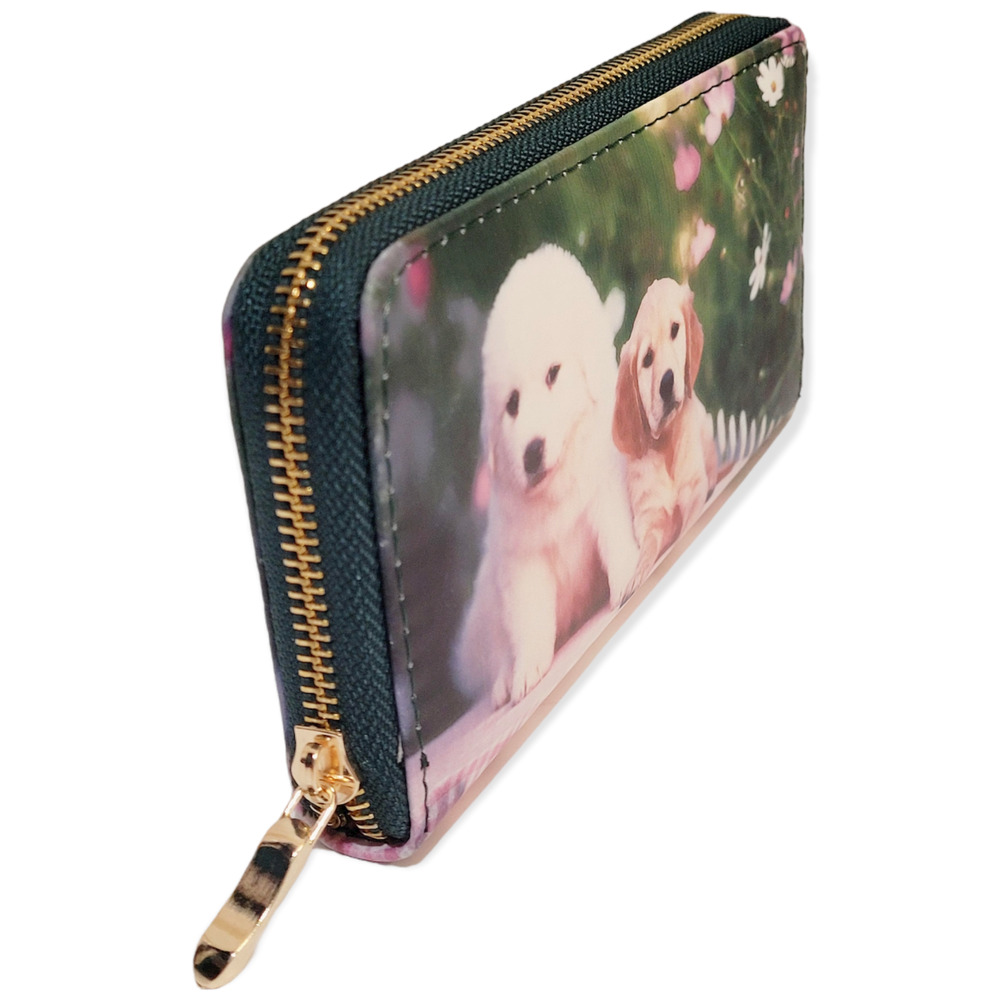 Womens Wallet PUPPY DOGS Large Clutch Zipper Billfold Credit Card Pocketbook